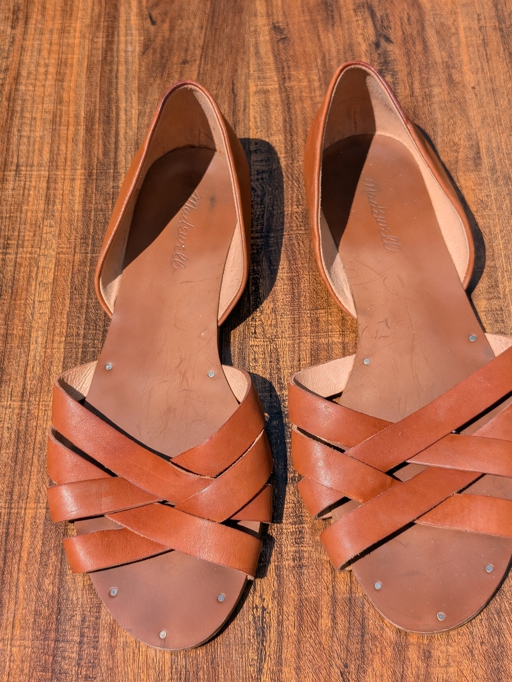 Madewell Women's Tan Leather Cross-Strap Flats